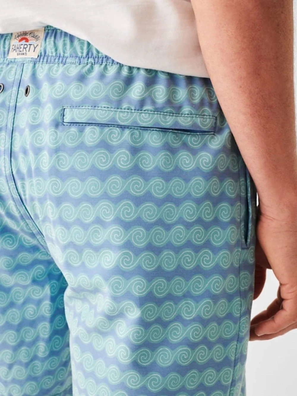 Faherty Beacon 7 Swim Trunk Short Teal Rolling Seas Blue Size Small Mens